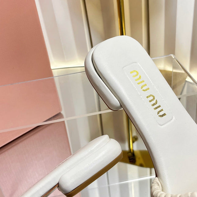 MIUMIU 26S MATELASSE SLIDES IN LIGHT BEIGE CALFSKIN GOLD HARDWARE