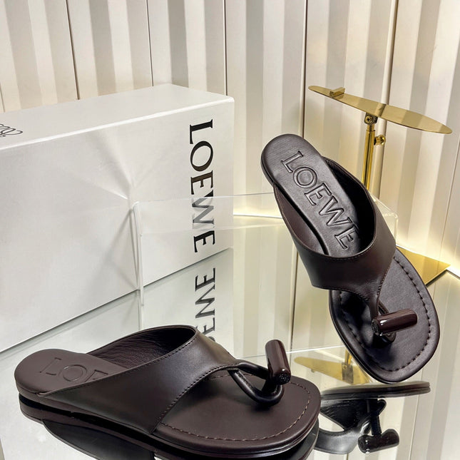 LOEWE 26S THONG SANDALS IN DARK BROWN CALFSKIN