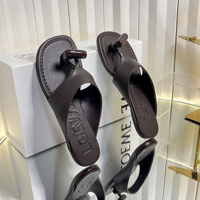 LOEWE 26S THONG SANDALS IN DARK BROWN CALFSKIN