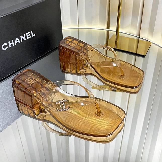 CHANEL 26S TRANSPARENT THONG SANDALS IN BROWN PVC