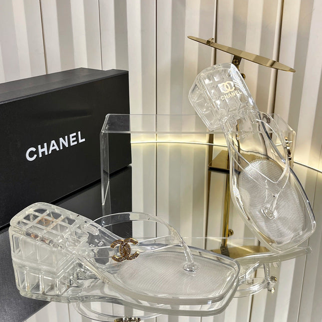 CHANEL 26S THONG SANDALS IN TRANSPARENT WHITE PVC
