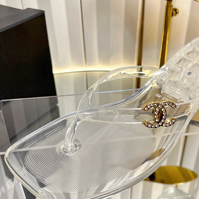 CHANEL 26S THONG SANDALS IN TRANSPARENT WHITE PVC