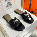 HM 26S ORAN SANDALS IN BLACK CALFSKIN SILVER HARDWARE