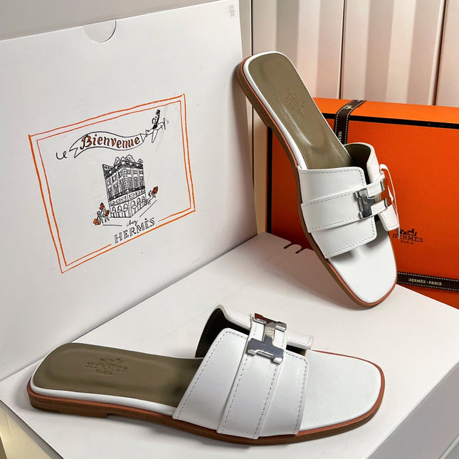 HM 26S ORAN SANDALS IN WHITE CALFSKIN SILVER HARDWARE