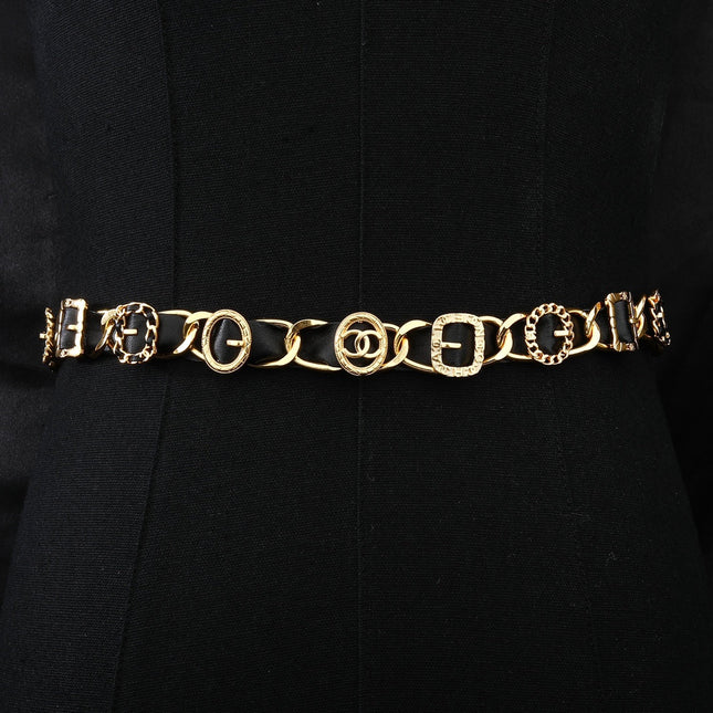 CHANEL 25S CHAIN BELT IN GOLD METALLIC AND BLACK CALFSKIN 614282