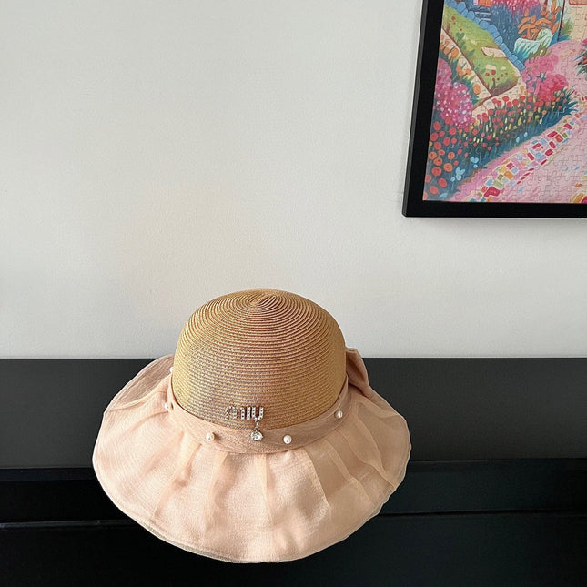 MIUMIU 26S STRAW HAT WITH PLEATED FABRIC 339474