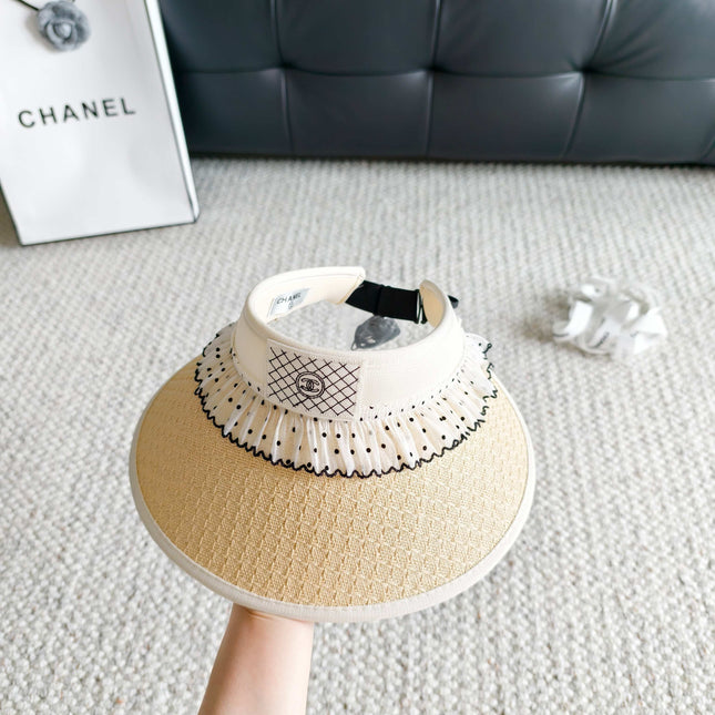 CHANEL 26S RUFFLED POLKA DOT STRIP VISOR HAT 336143