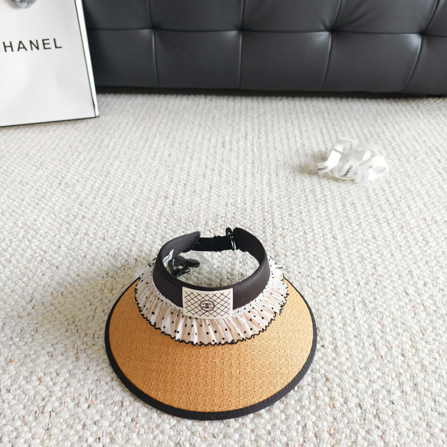 CHANEL 26S RUFFLED POLKA DOT STRIP VISOR HAT 336142