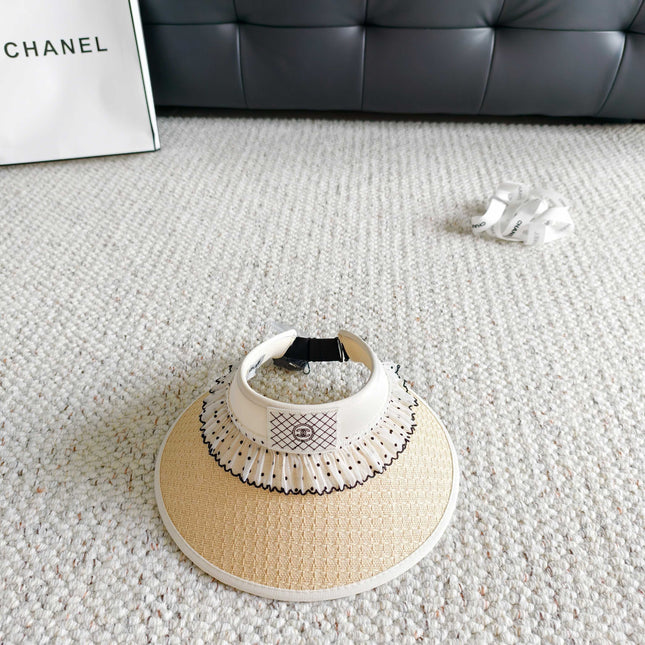 CHANEL 26S RUFFLED POLKA DOT STRIP VISOR HAT 336143