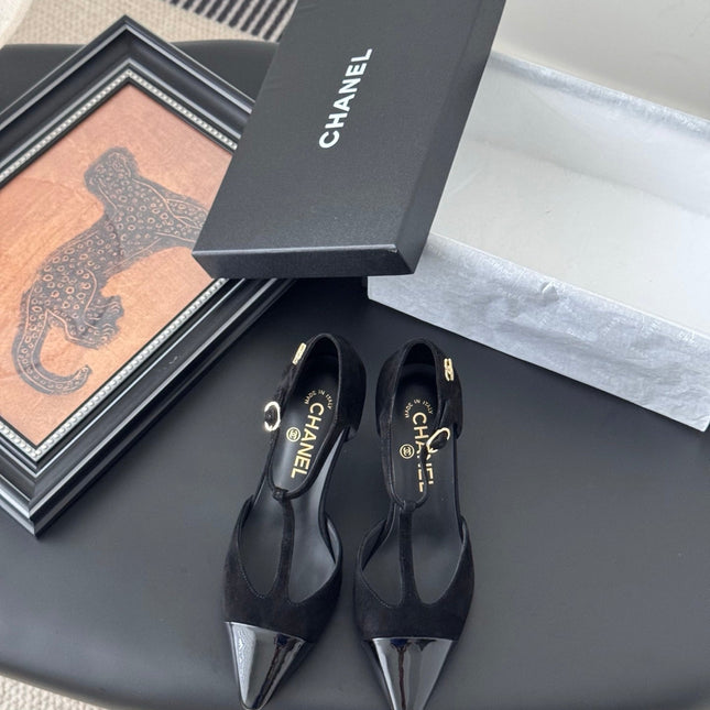 HIGH HEELS WAIST CUTTING IN BLACK SUEDE MIX GLOSSY