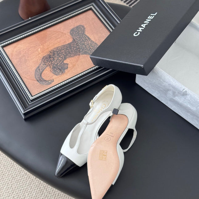 HIGH HEELS WAIST CUTTING IN WHITE MIX BLACK CALFSKIN