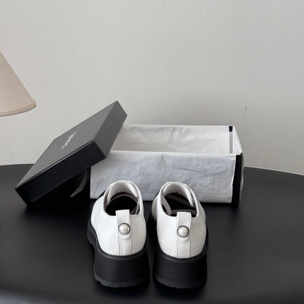 CHANEL 26S LACE UP PLATFORM IN BLACK AND WHITE CALFSKIN