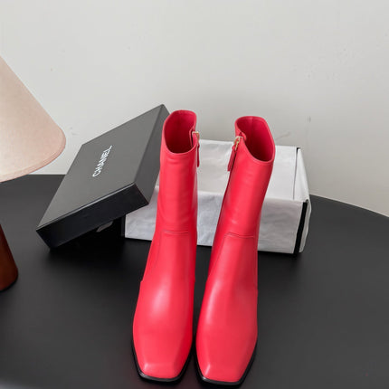 CHANEL 26S ANKLE BOOT 70 MM IN RED CALFSKIN SQUARE TOE