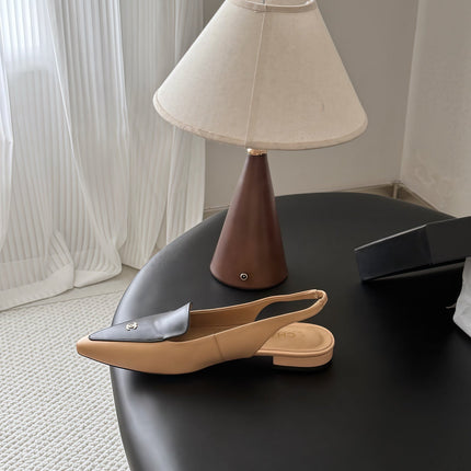 CHANEL 26S SLINGBACK FLAT IN BLACK AND BEIGE CALFSKIN