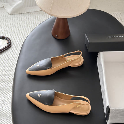 CHANEL 26S SLINGBACK FLAT IN BLACK AND BEIGE CALFSKIN