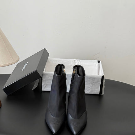 CHANEL 26S ANKLE BOOTS IN BLACK LAMBKIN