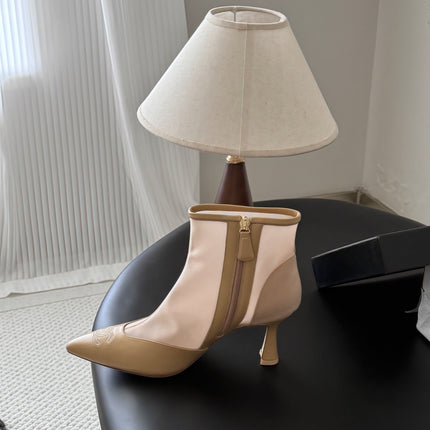 CHANEL 26S ANKLE BOOTS IN BEIGE LAMBSKIN