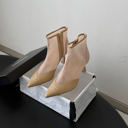 CHANEL 26S ANKLE BOOTS IN BEIGE LAMBSKIN