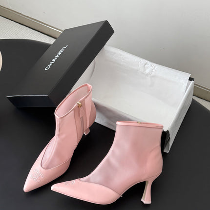 CHANEL 26S ANKLE BOOTS IN PINK LAMBKIN