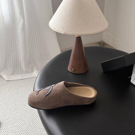 CHANEL 26S MULES IN DARK BROWN SUEDE ROUND TOE