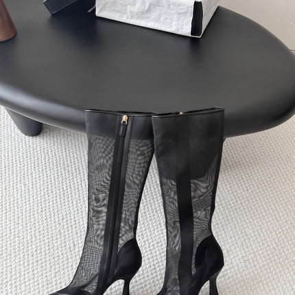 CHANEL 26S THIGH HIGH BOOTS IN BLACK MESH
