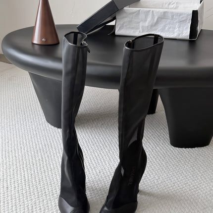 CHANEL 26S THIGH HIGH BOOTS IN BLACK MESH