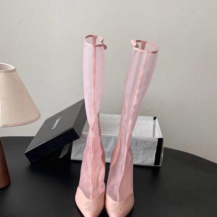 CHANEL 26S THIGH HIGH BOOTS IN LIGHT PINK MESH