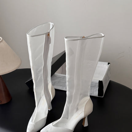 CHANEL 26S THIGH HIGH BOOTS IN WHITE MESH