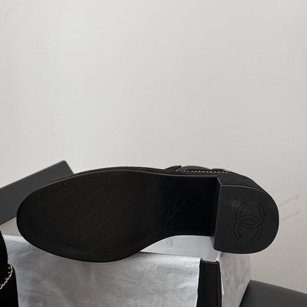 CHANEL 26S CHELSEA ANKLE BOOTS 70 MM IN BLACK SUEDE