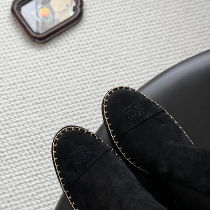 CHANEL 26S CHELSEA ANKLE BOOTS 70 MM IN BLACK SUEDE