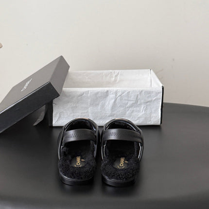 CHANEL 26S SLINGBACK LOAFERS IN BLACK CALFSKIN AND SHEARLING LINING