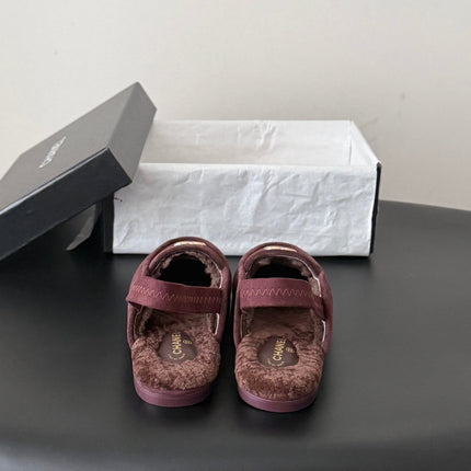 CHANEL 26S SLINGBACK LOAFERS IN BURGUNDY  SUEDE AND SHEARLING LINING