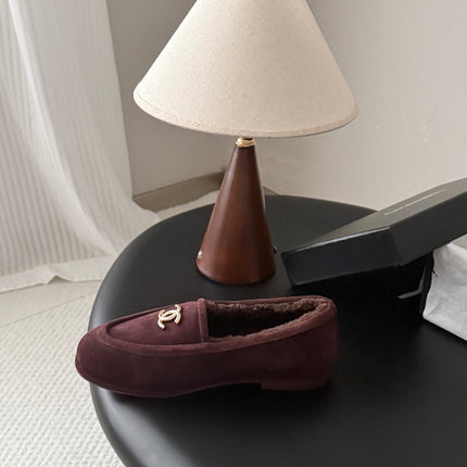 CHANEL 26S LOAFERS IN BURGUNDY SUEDE AND SHEARLING LINING