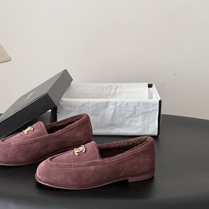 CHANEL 26S LOAFERS IN PURPLE SUEDE AND SHEARLING LINING