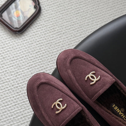 CHANEL 26S LOAFERS IN PURPLE SUEDE AND SHEARLING LINING
