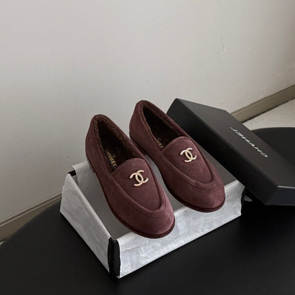 CHANEL 26S LOAFERS IN PURPLE SUEDE AND SHEARLING LINING