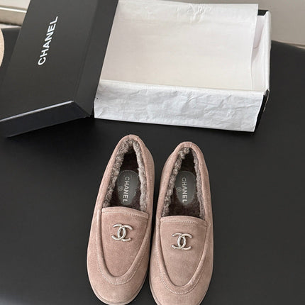 CHANEL 26S LOAFERS IN GREY SUEDE AND SHEARLING LINING