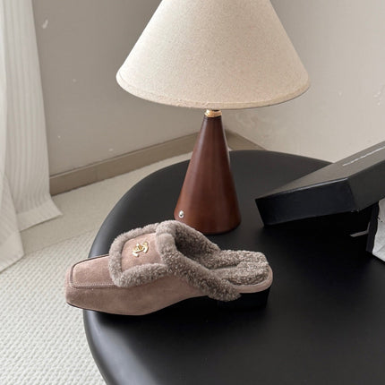 CHANEL 26S MULES IN GREY SHEARLING AND SUEDE
