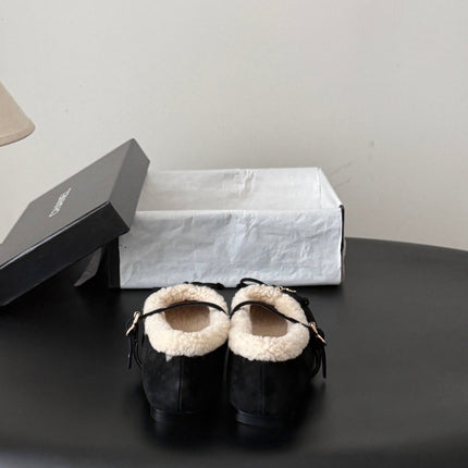 CHANEL 26S MARY JANE FLATS IN BLACK SUEDE AND SHEARLING