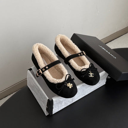 CHANEL 26S MARY JANE FLATS IN BLACK SUEDE AND SHEARLING