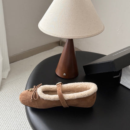 CHANEL 26S MARY JANE FLATS IN LIGHT BROWN SUEDE AND SHEARLING