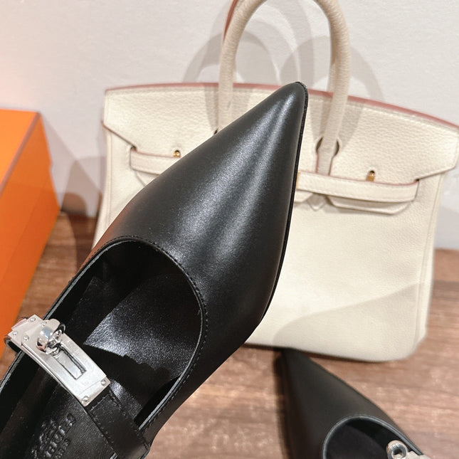 HM KIARA FLAT PUMP IN BLACK CALFSKIN