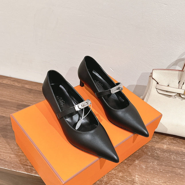 HM KIARA FLAT PUMP IN BLACK CALFSKIN