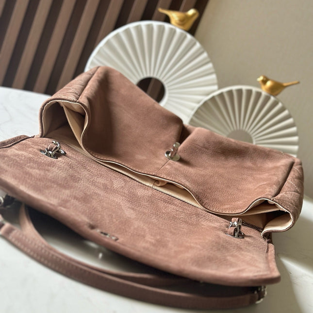 CHANEL 25S FLAP BAG 34 IN BROWN SUEDE