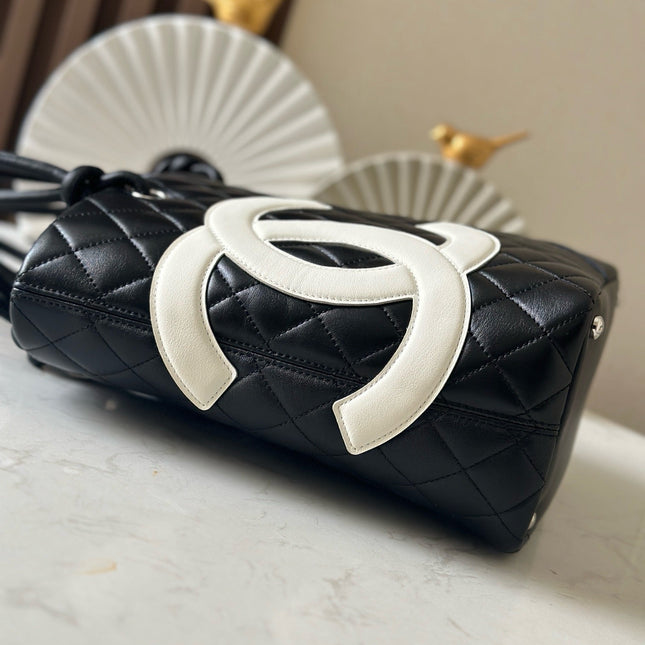 CHANEL 25S CAMBON LIGNE TOTE BAG 24 IN BLACK MIX WHITE CALFSKIN STYLE 1