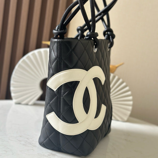 CHANEL 25S CAMBON LIGNE TOTE BAG 24 IN BLACK MIX WHITE CALFSKIN STYLE 1