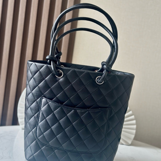 CHANEL 25S CAMBON LIGNE TOTE BAG 24 IN BLACK CALFSKIN