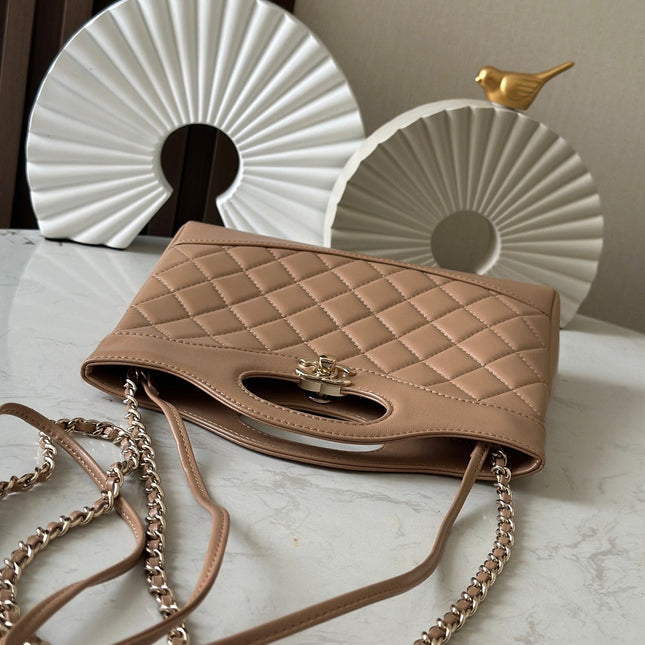 CHANEL 26S MINI SHOPPING BAG 24 IN TAUPE BROWN LAMBSKIN