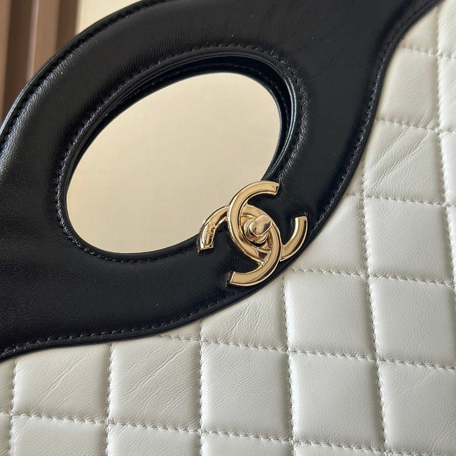 CHANEL 26S MINI SHOPPING BAG 32 IN WHITE AND BLACK LAMBSKIN
