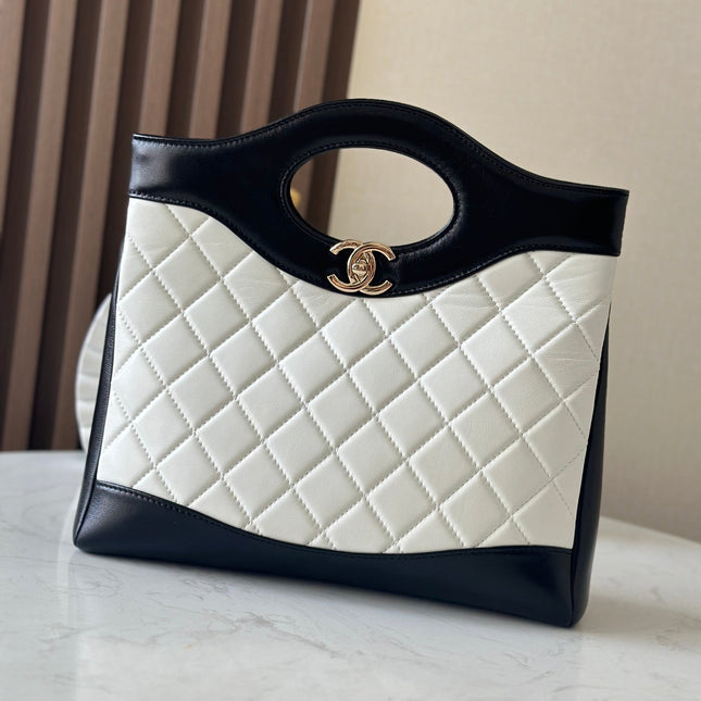 CHANEL 26S MINI SHOPPING BAG 32 IN WHITE AND BLACK LAMBSKIN